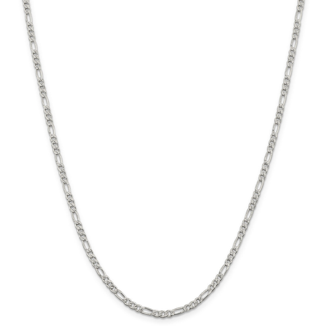 18 Inch 3mm Pave Flat Figaro Chain Sterling Silver QFF080-18, MPN: QFF080-18, 883957852508