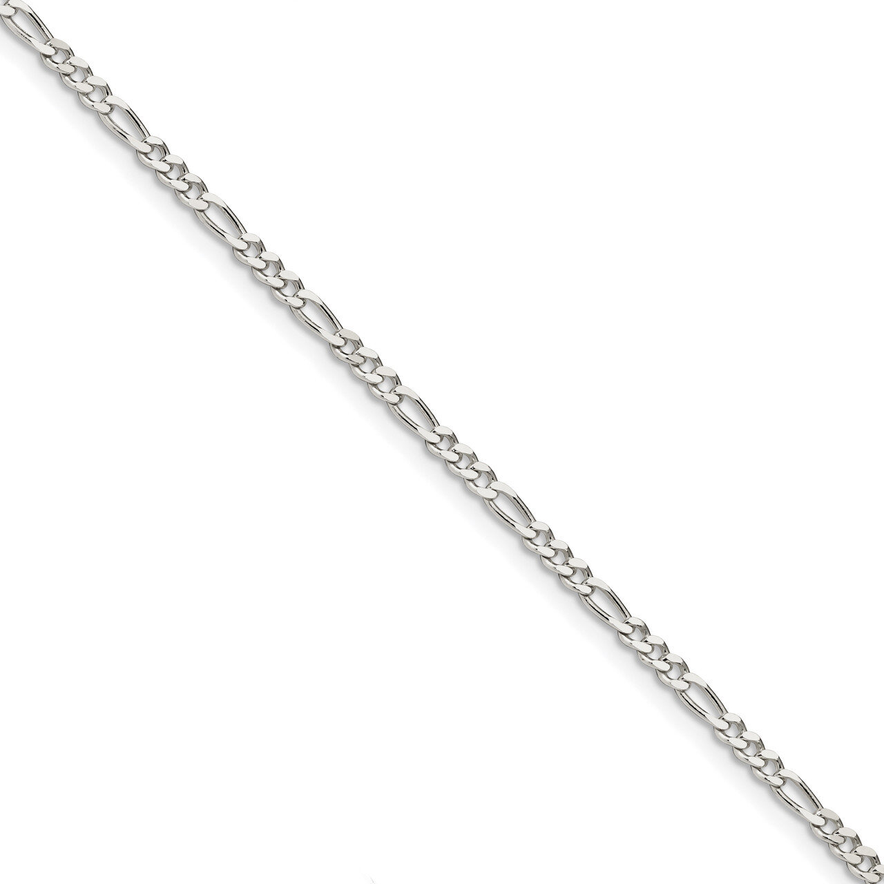 7 Inch 3mm Pave Flat Figaro Chain Sterling Silver QFF080-7
