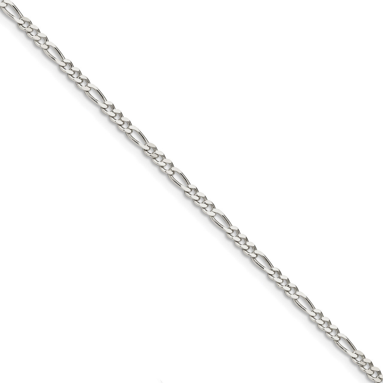 8 Inch 3mm Pave Flat Figaro Chain Sterling Silver QFF080-8, MPN: QFF080-8, 886774082295