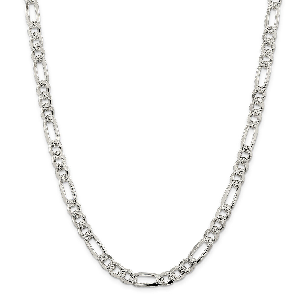 26 Inch 8mm Pave Flat Figaro Chain Sterling Silver QFF220-26, MPN: QFF220-26, 883957750941