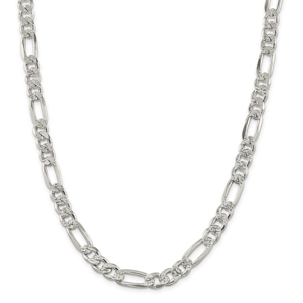 26 Inch 9.5mm Pave Flat Figaro Chain Sterling Silver QFF250-26, MPN: QFF250-26, 883957175270