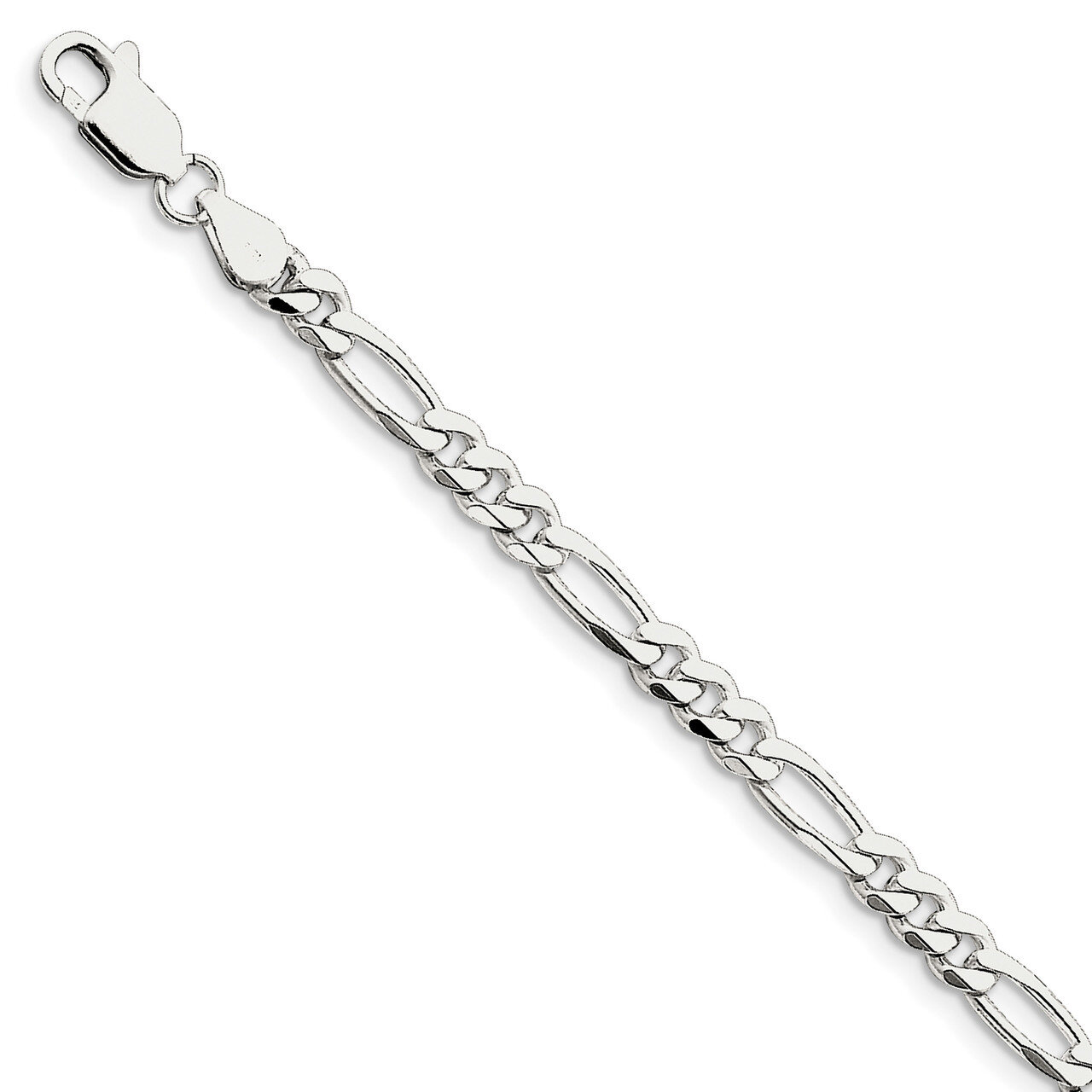 8 Inch Plated 5.25mm Figaro Chain Sterling Silver Rhodium QFG150R-8, MPN: QFG150R-8, 886774014852