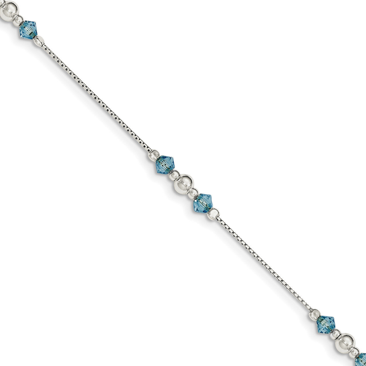 Bead and CZ Diamond with 1 inch Extender Anklet Sterling Silver Polished QG3565-9