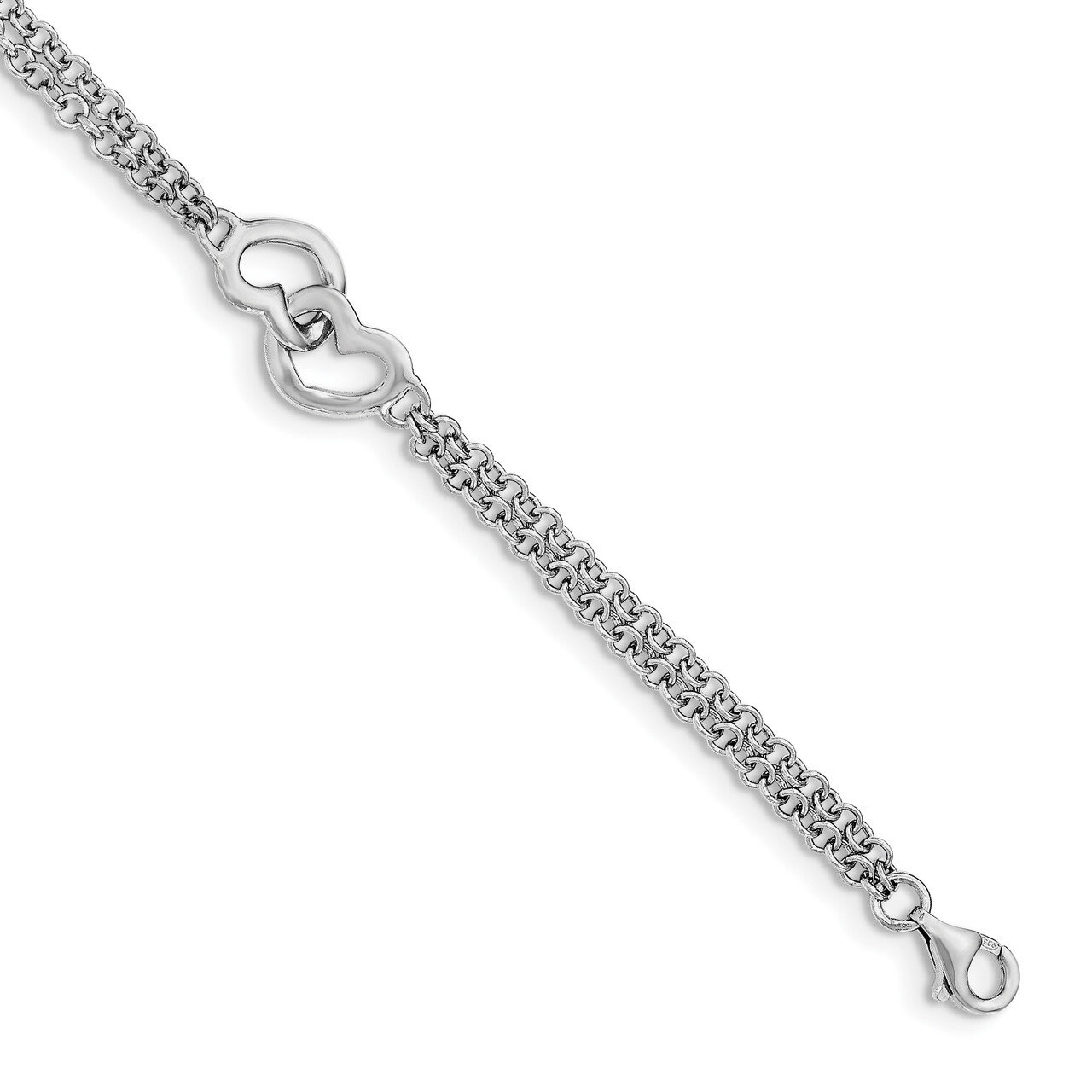 Hearts Double Chain Bracelet 7 Inch Sterling Silver Rhodium-plated QG3605-7