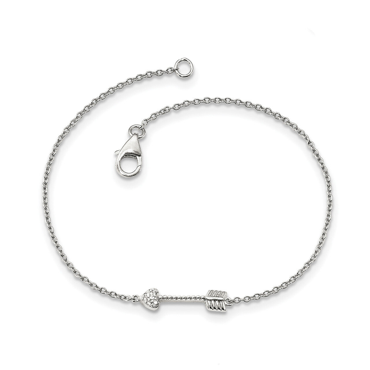 Arrowith Heart with CZ Diamond Bracelet 7 Inch Sterling Silver Polished QG3607-7