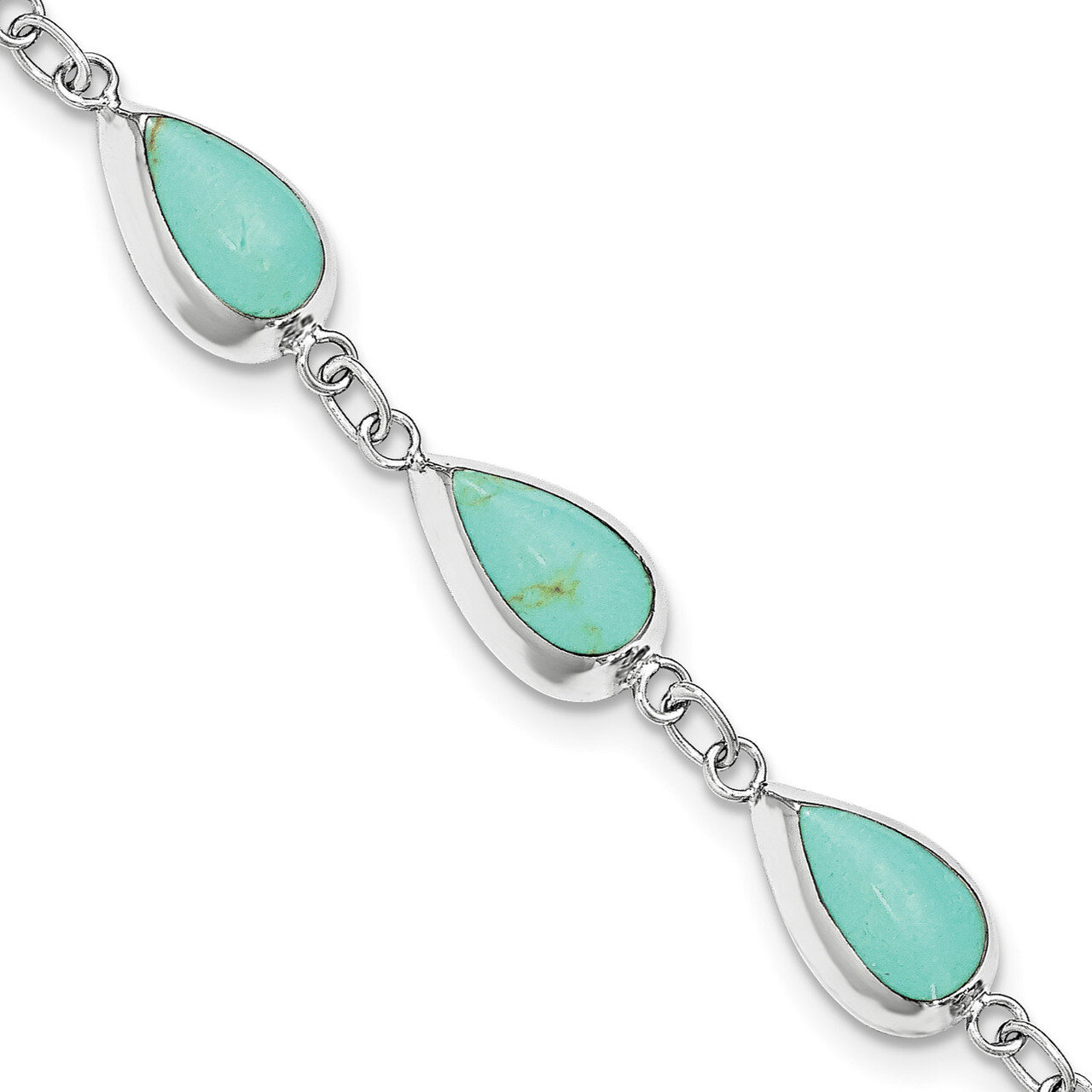 Teardrop Synthetic Turquoise Bracelet 7.75 Inch Sterling Silver Rhodium Polished QG3641-7.75, MPN: …