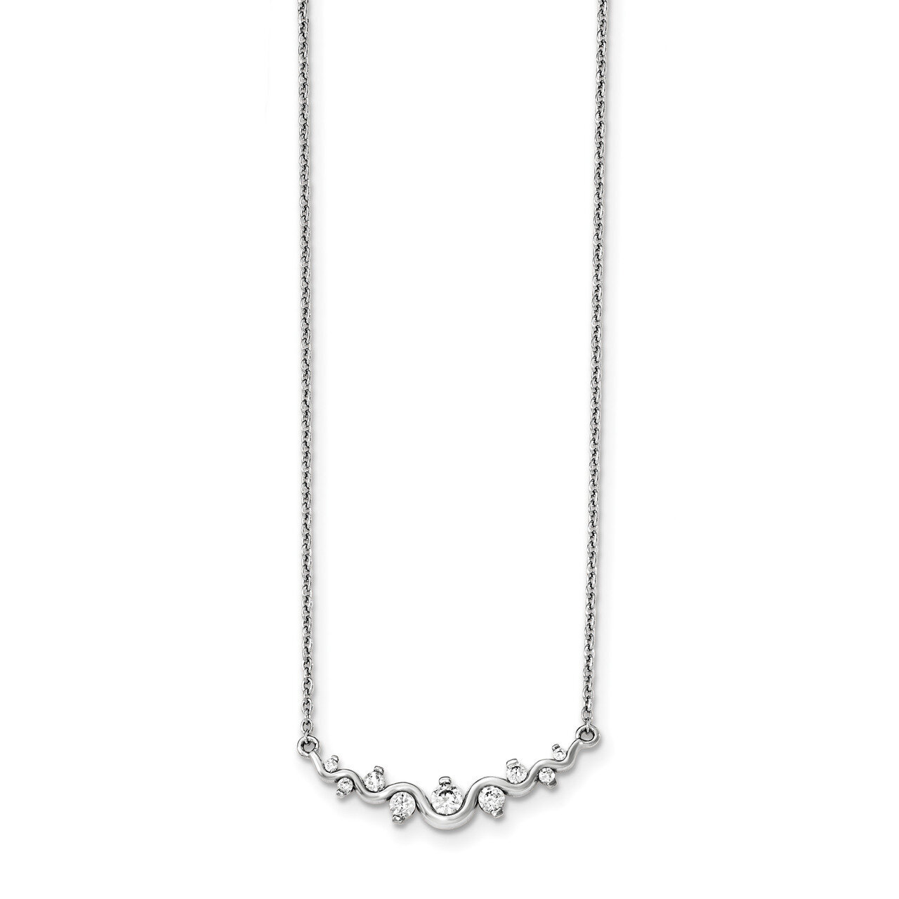 Fancy Wave CZ Diamond Bar Necklace 18 Inch Sterling Silver Rhodium-plated Polished QG3654-18, MPN: …
