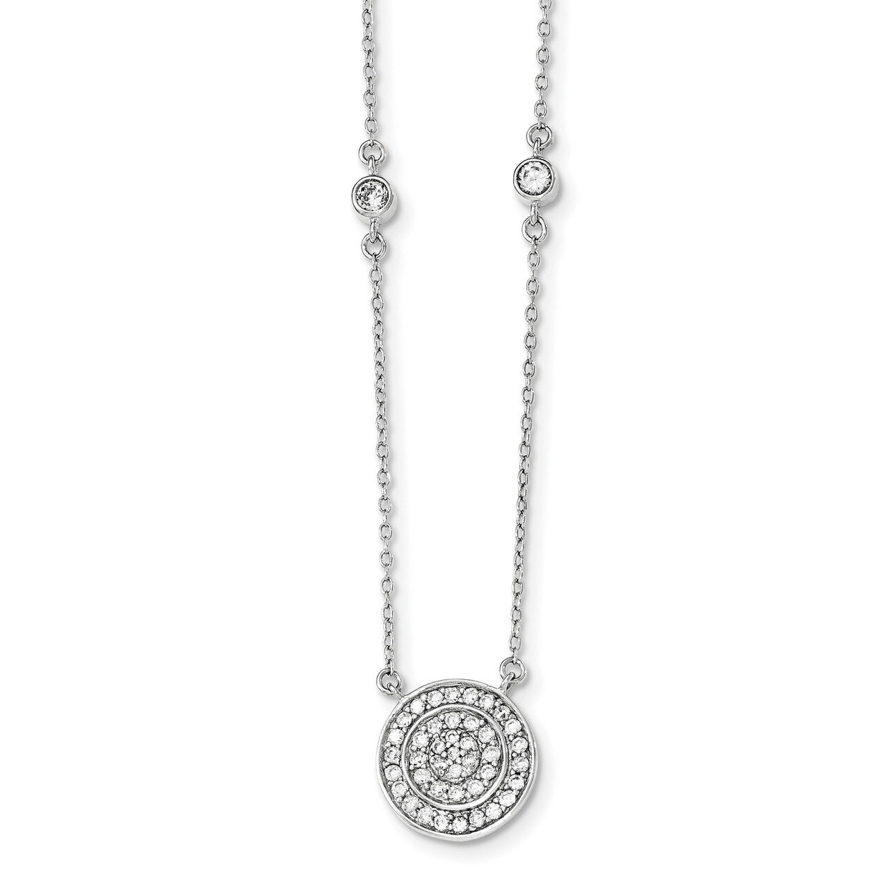 Fancy CZ Diamond Circle with 2 inch Extender Necklace 16 Inch Sterling Silver Rhodium-plated QG3667-16