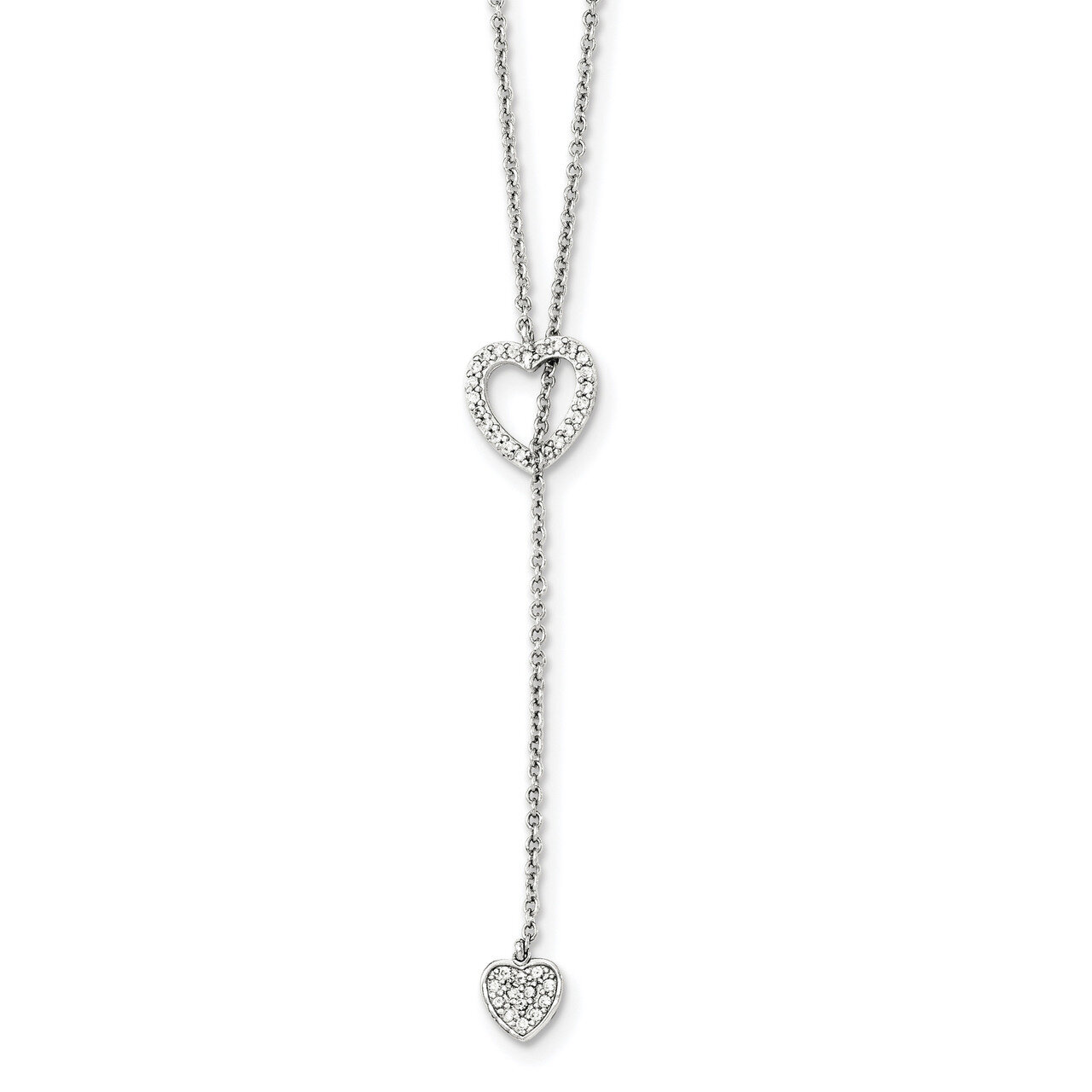 Adjustable Heart with CZ Diamond Necklace Sterling Silver Polished QG3669, MPN: QG3669, 191101072505