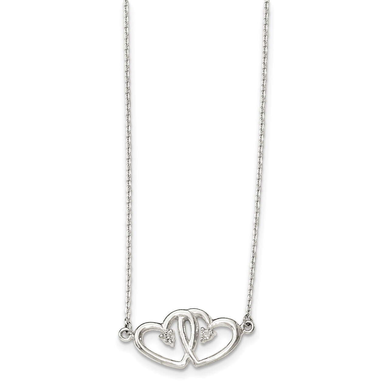 Two Hearts CZ Diamond Necklace 18 Inch Sterling Silver Polished QG3671-18, MPN: QG3671-18, 19110107…