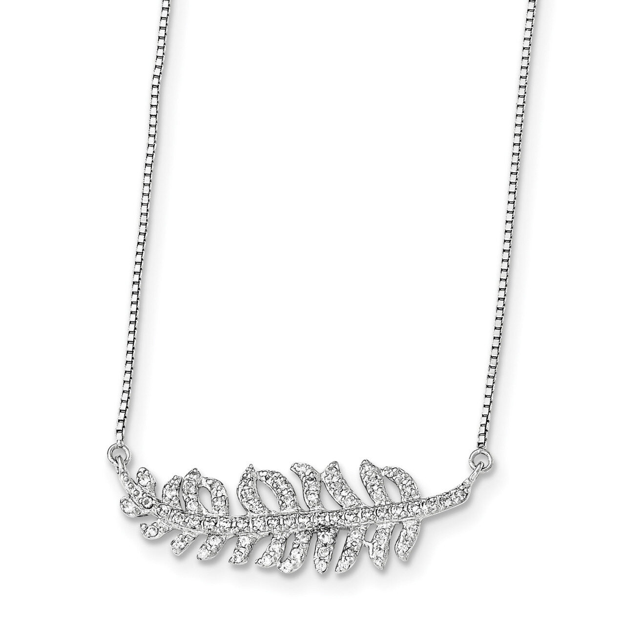 CZ Diamond Leaf Necklace 18 Inch Sterling Silver Rhodium-plated QG3700-18