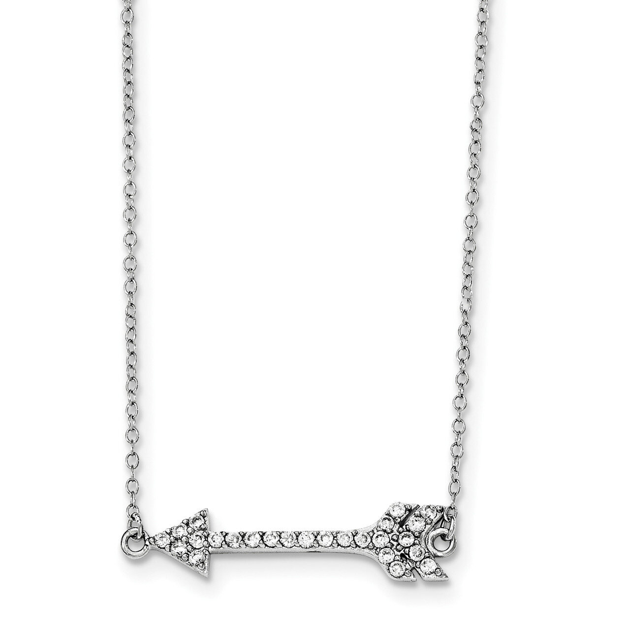 CZ Diamond Arrow with 2 inch Extender Necklace 16 Inch Sterling Silver Rhodium-plated QG3712-16