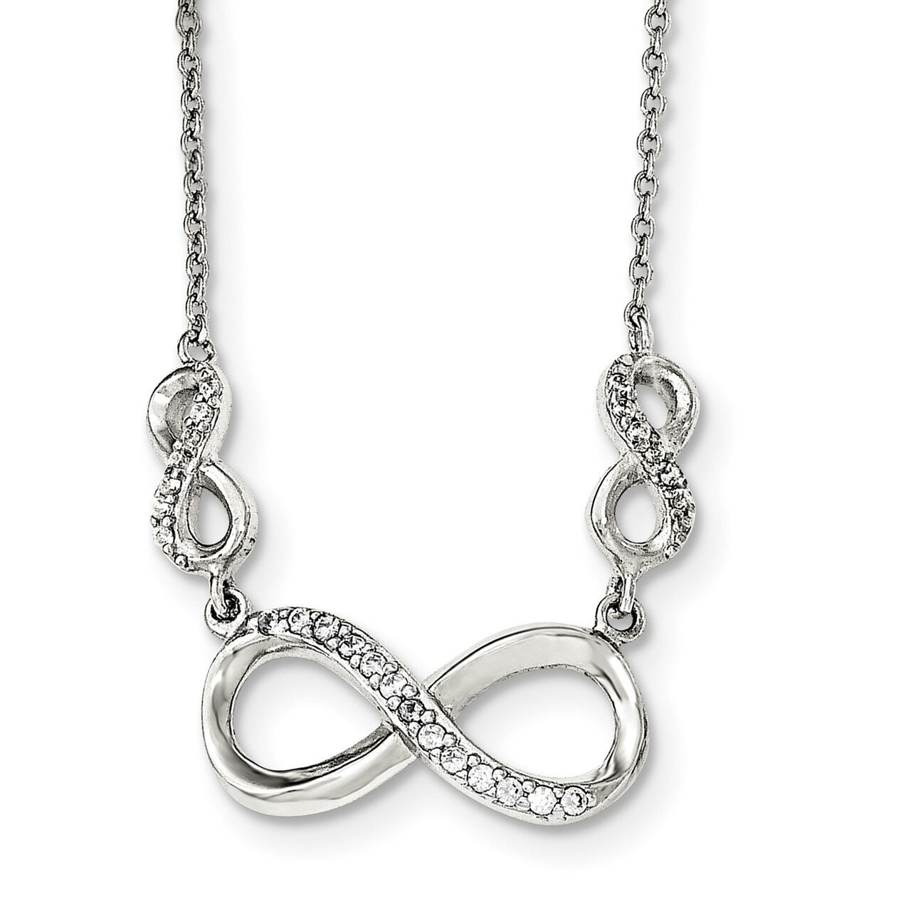 CZ Diamond Infinity Symbol Necklace 18 Inch Sterling Silver Polished QG3720-18