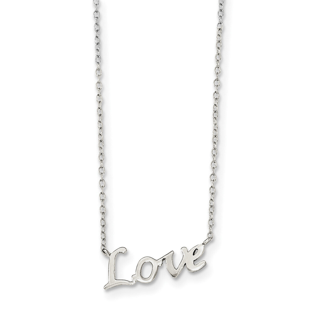 LOVE with CZ Diamond Heart Necklace 18 Inch Sterling Silver Polished QG3726-18, MPN: QG3726-18, 883…