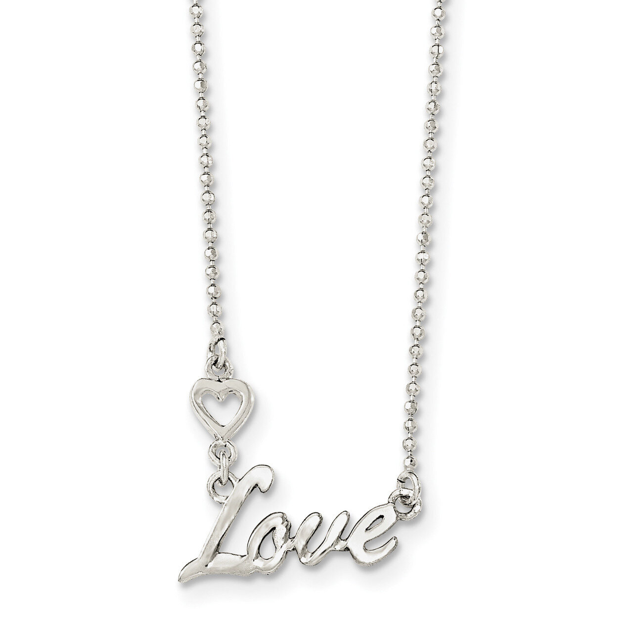 Love with Heart Necklace 18 Inch Sterling Silver Polished QG3727-18, MPN: QG3727-18, 196904160336