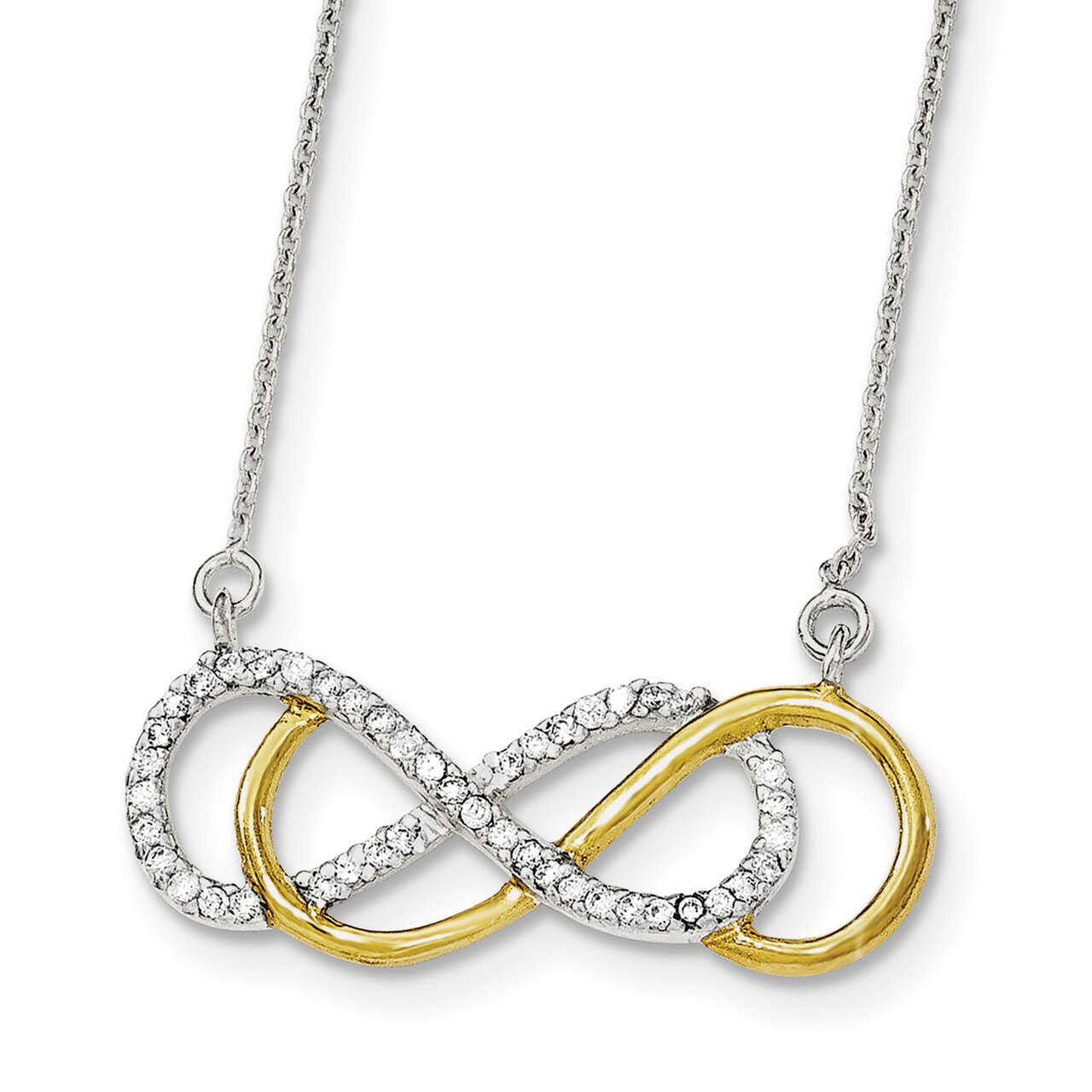 Flash Gold-plated CZ Diamond Infinity Necklace 17.5 Inch Sterling Silver QG3736-17.5