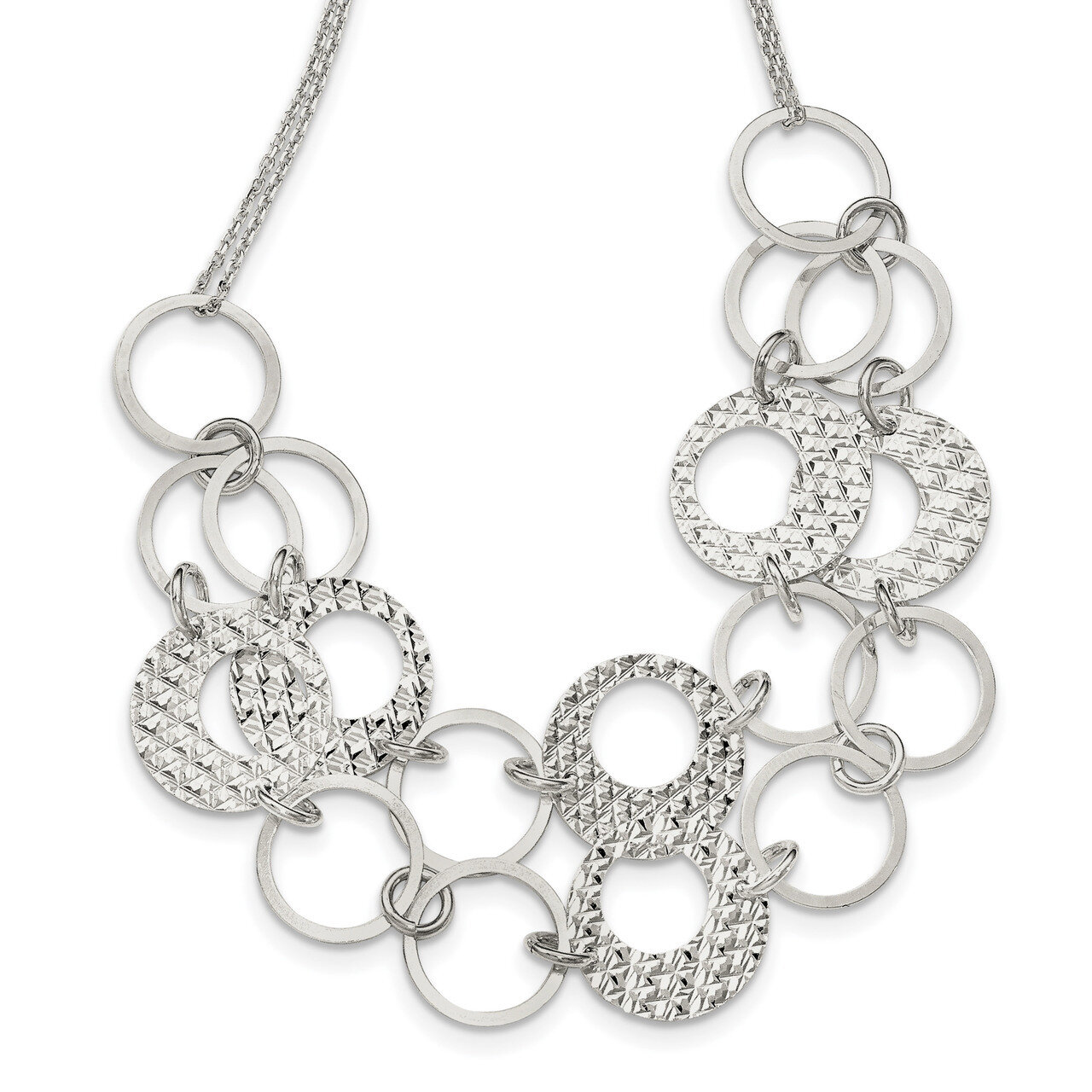 Textured 2 Strand Circles Necklace with 2 inch Extender 17 Inch Sterling Silver QG3745-17, MPN: QG3…