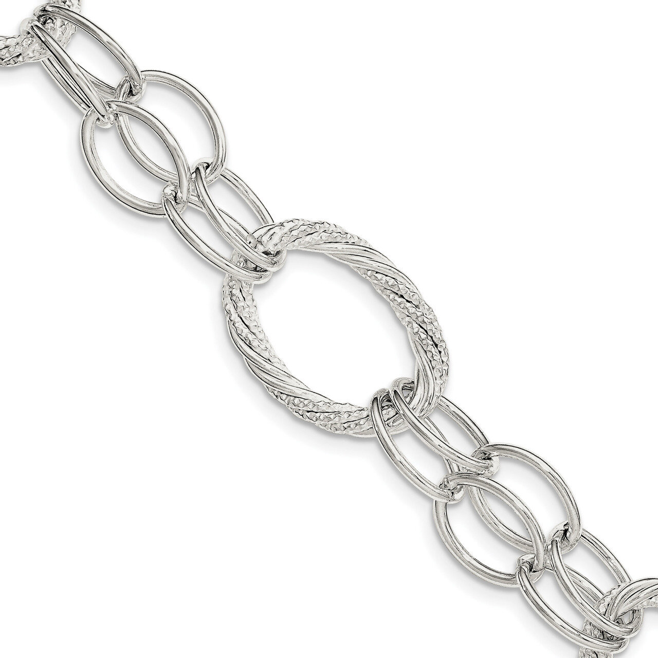 Diamond Cut Link Bracelet 8 Inch Sterling Silver Polished QG3747-8, MPN: QG3747-8, 191101769825