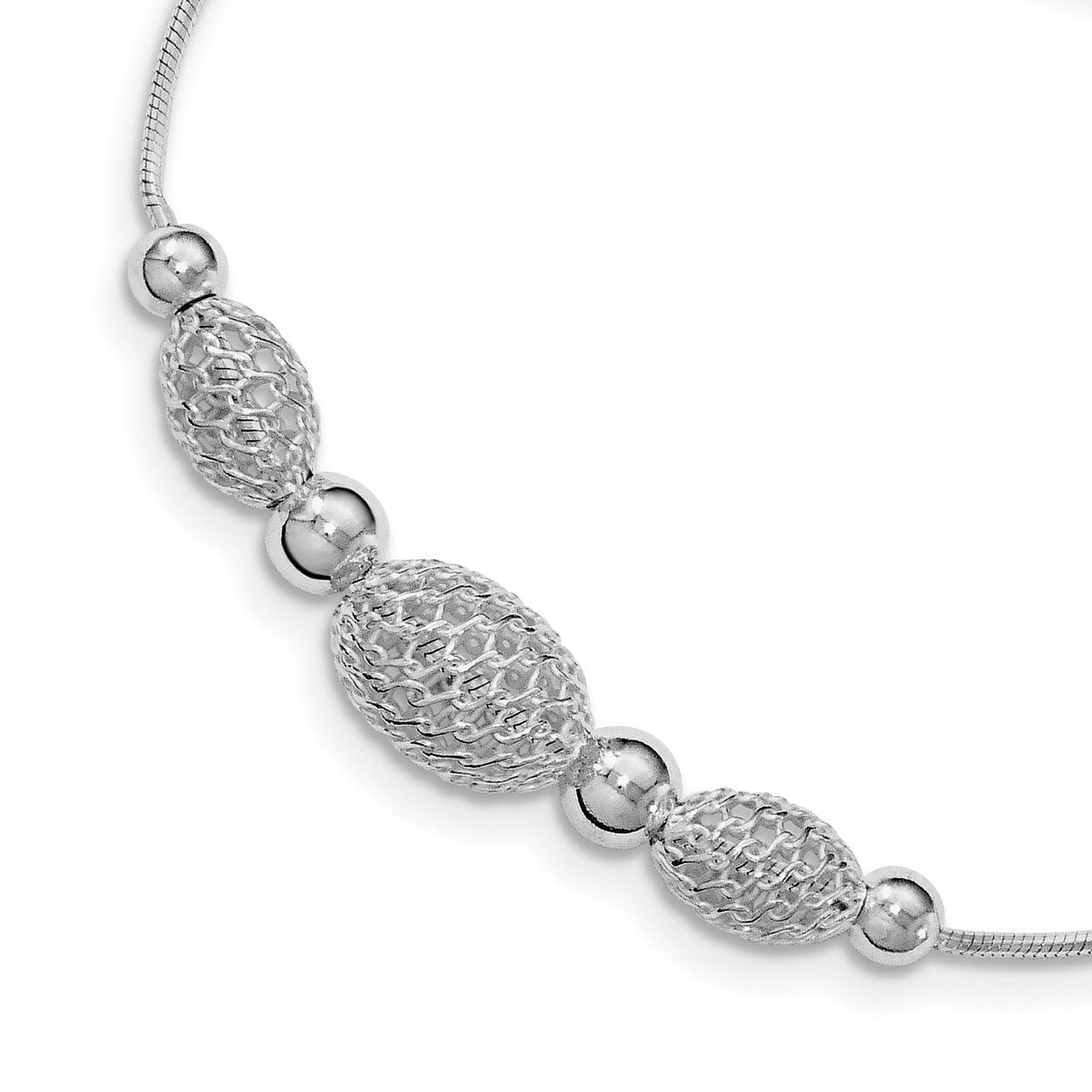 Snake Chain with Large Filigree Beads Bracelet 7.5 Inch Sterling Silver QG3749-7.5, MPN: QG3749-7.5,