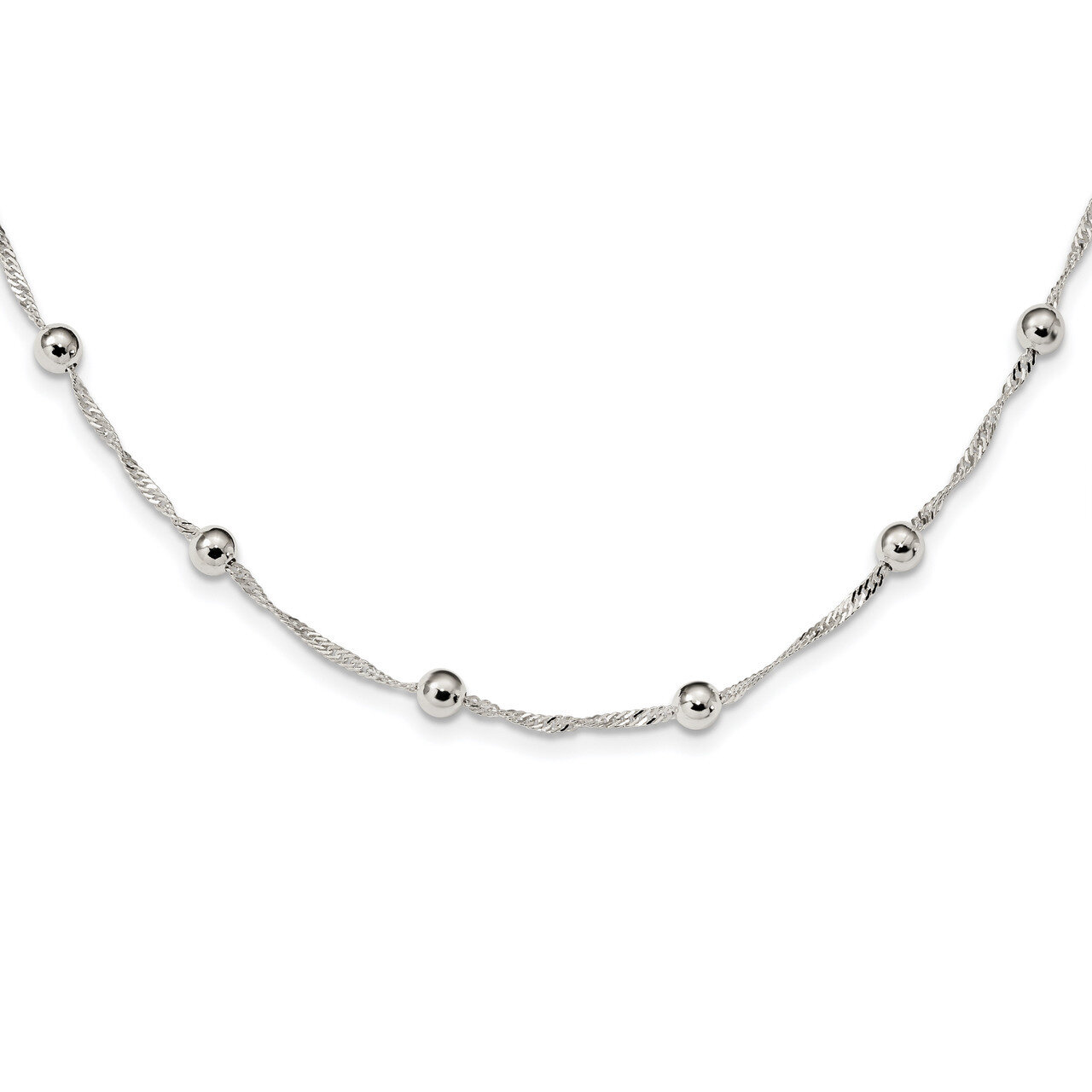 Beaded Necklace 18 Inch Sterling Silver Polished QG3779-18, MPN: QG3779-18, 191101481130