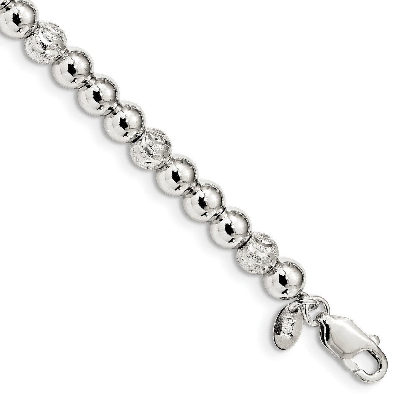 Beaded Bracelet 7.5 Inch Sterling Silver Polished and Diamond-cut QG3789-7.5