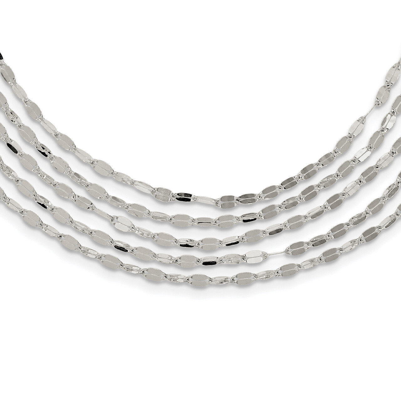 5 Strand Fancy Flat Link Necklace 17 Inch Sterling Silver QG3870-17, MPN: QG3870-17, 191101072666