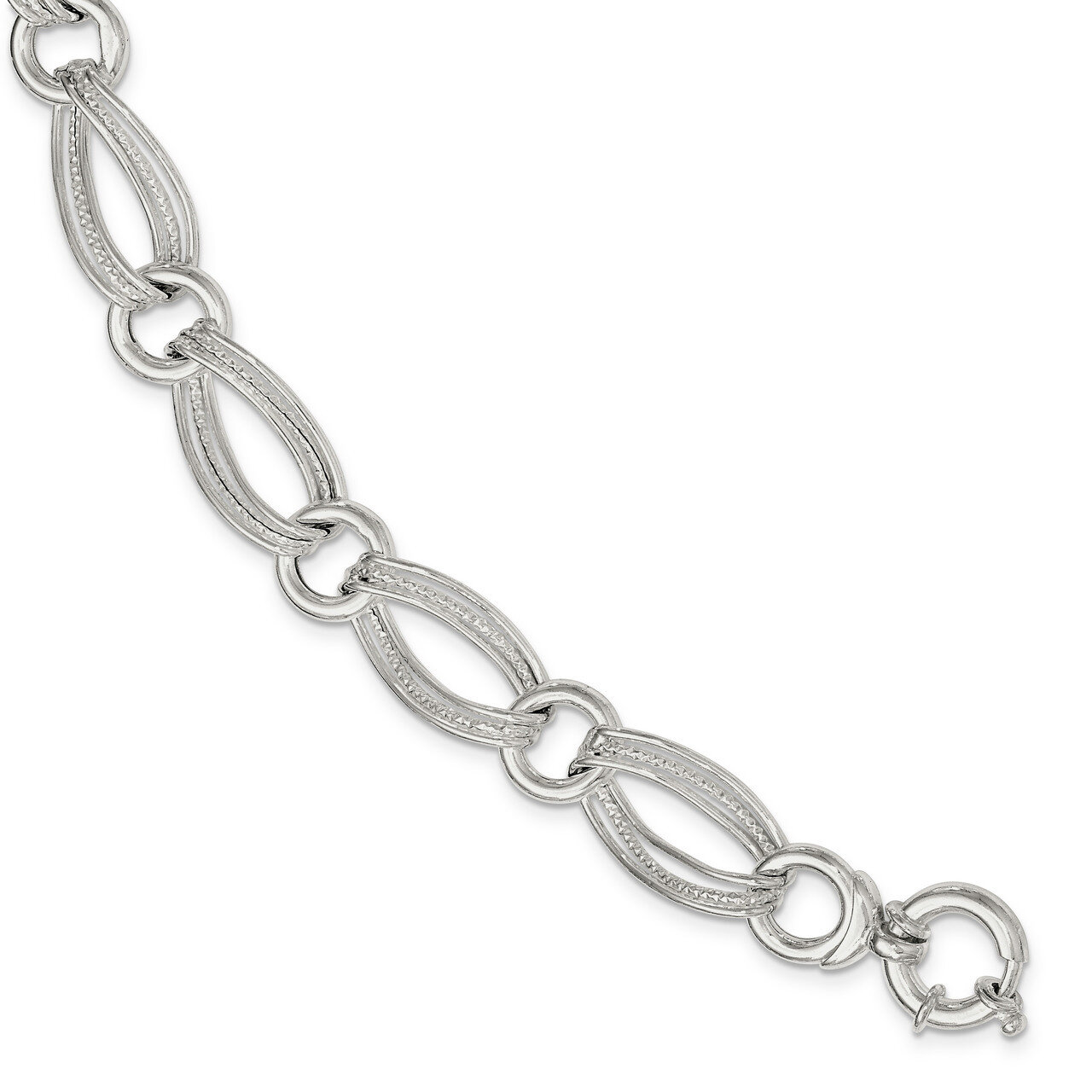 Link Bracelet 8 Inch Sterling Silver Polished and Textured QG3874-8, MPN: QG3874-8, 191101781872