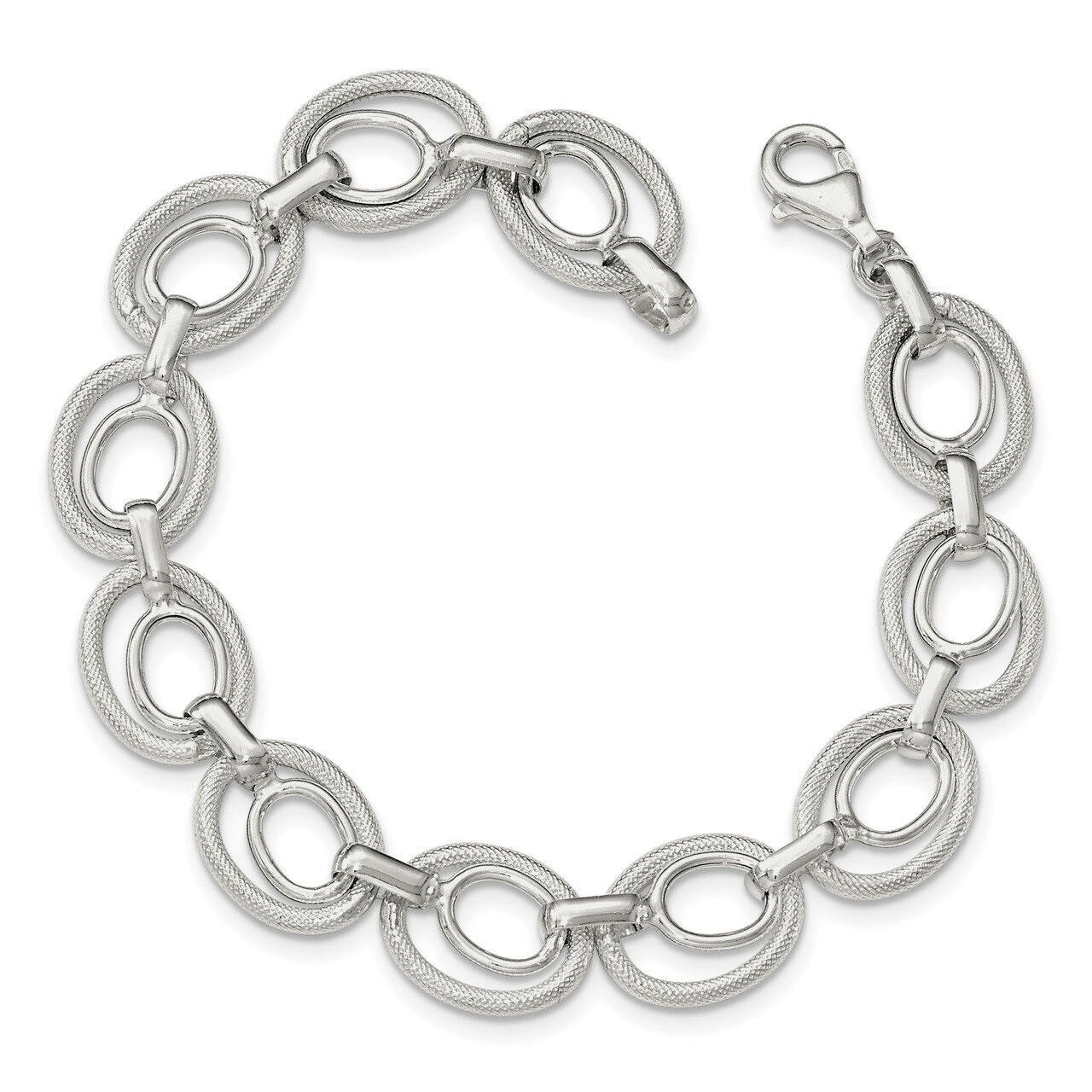 Link Bracelet 8 Inch Sterling Silver Polished and Textured QG3877-8, MPN: QG3877-8, 191101781865