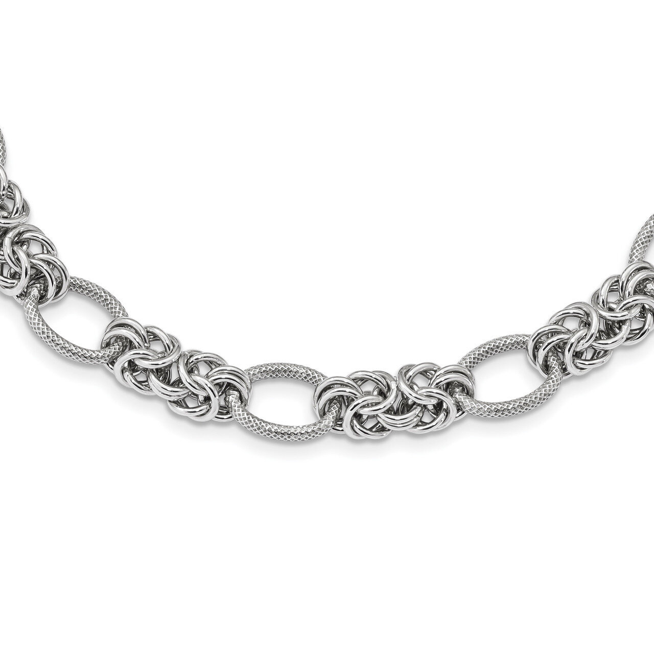 Textured Rhodium-plated Necklace 18 Inch Sterling Silver Polished QG3893-18, MPN: QG3893-18,