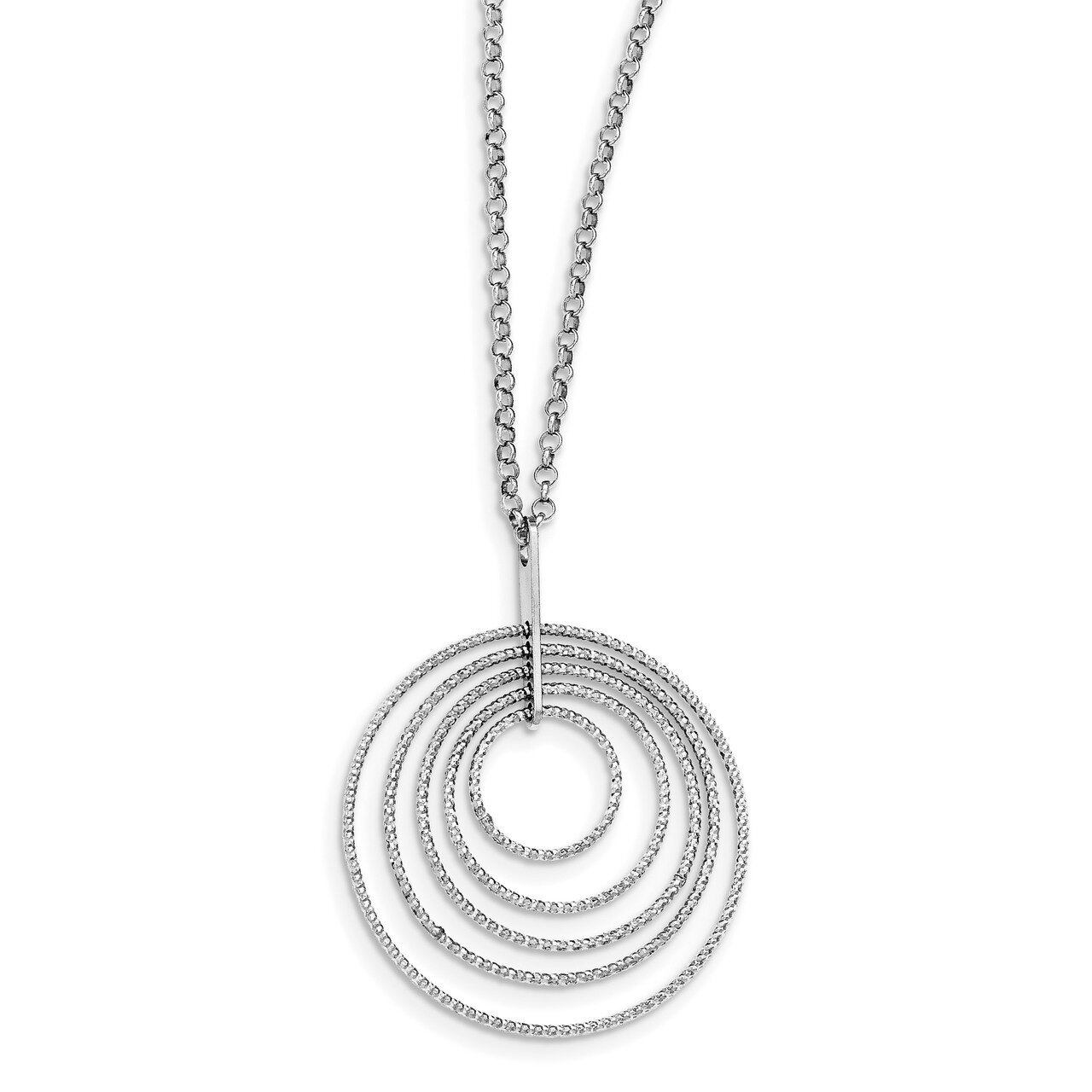 Diamond-cut Circle 18 in With 2 inch Extender Necklace 18 Inch Sterling Silver Rhodium-plated QG389…
