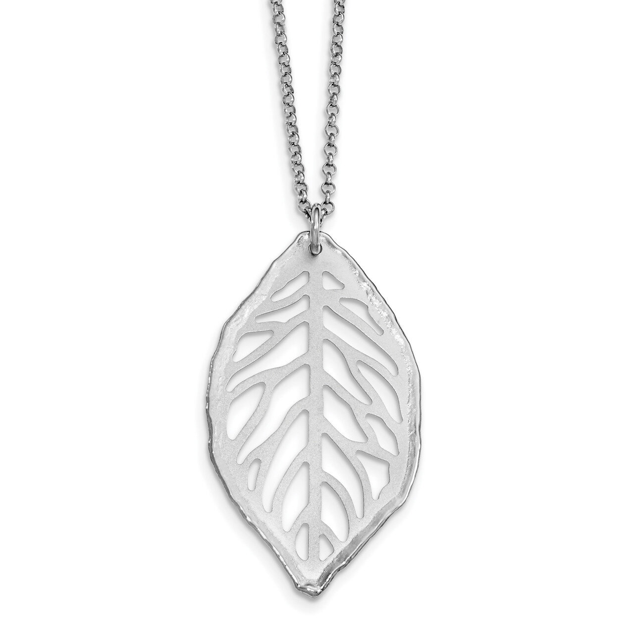 Satin Cut-out Leaf Necklace 18 Inch Sterling Silver Rhodium-plated QG3896-18