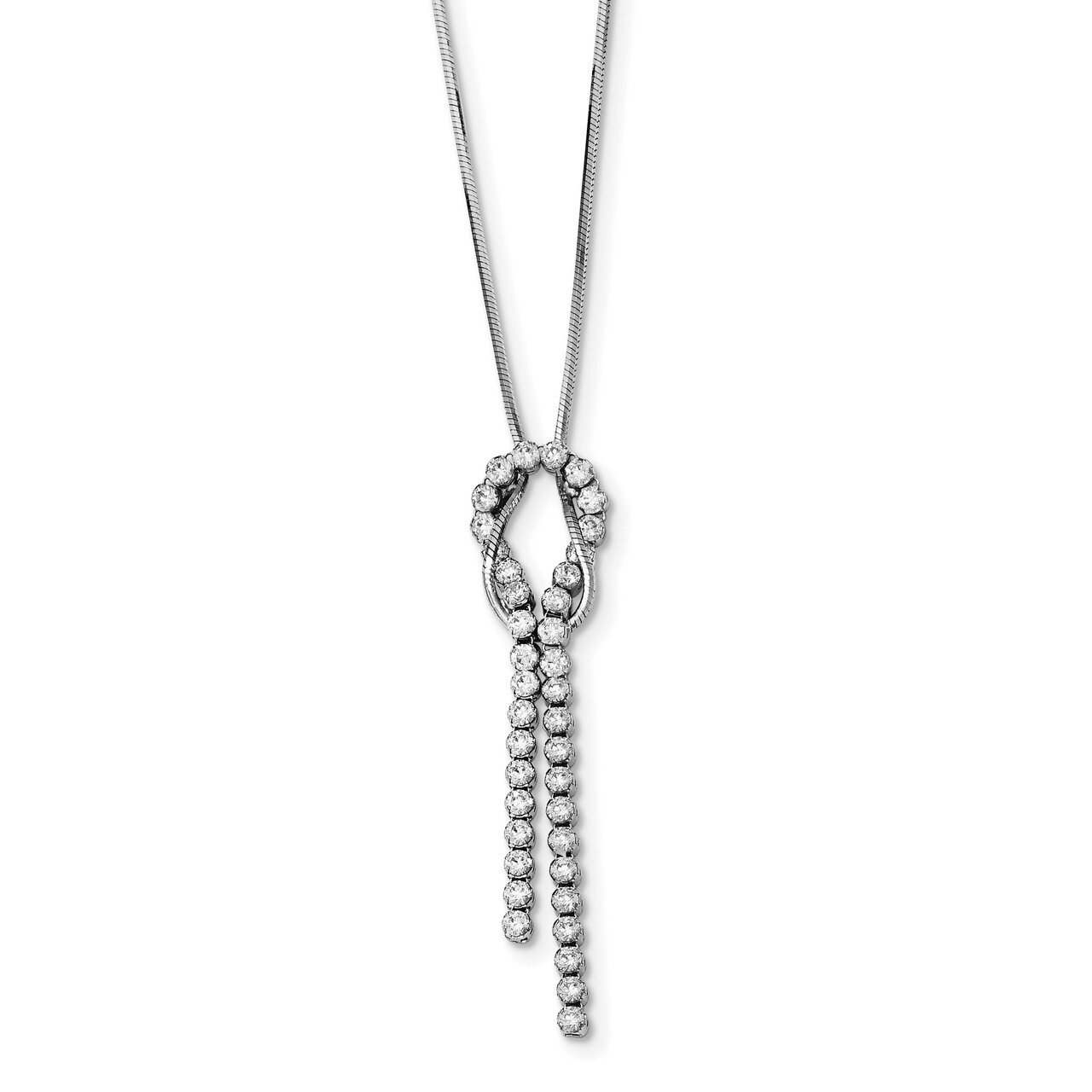 CZ Diamond Knotted Snake Chain Necklace 19 Inch Sterling Silver Rhodium-plated Polished QG3898-18, …