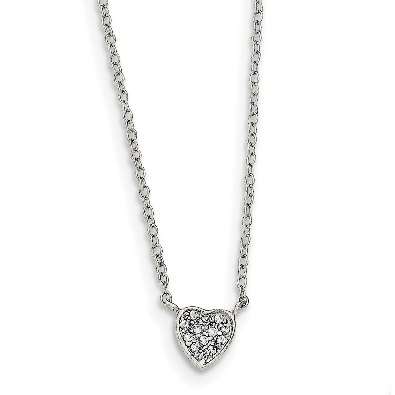Heart with CZ Diamond Necklace 16 Inch Sterling Silver Polished QG3908-16