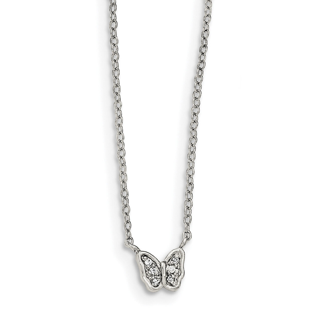 CZ Diamond Butterfly Necklace 16 Inch Sterling Silver Polished QG3911-16, MPN: QG3911-16, 196904160…