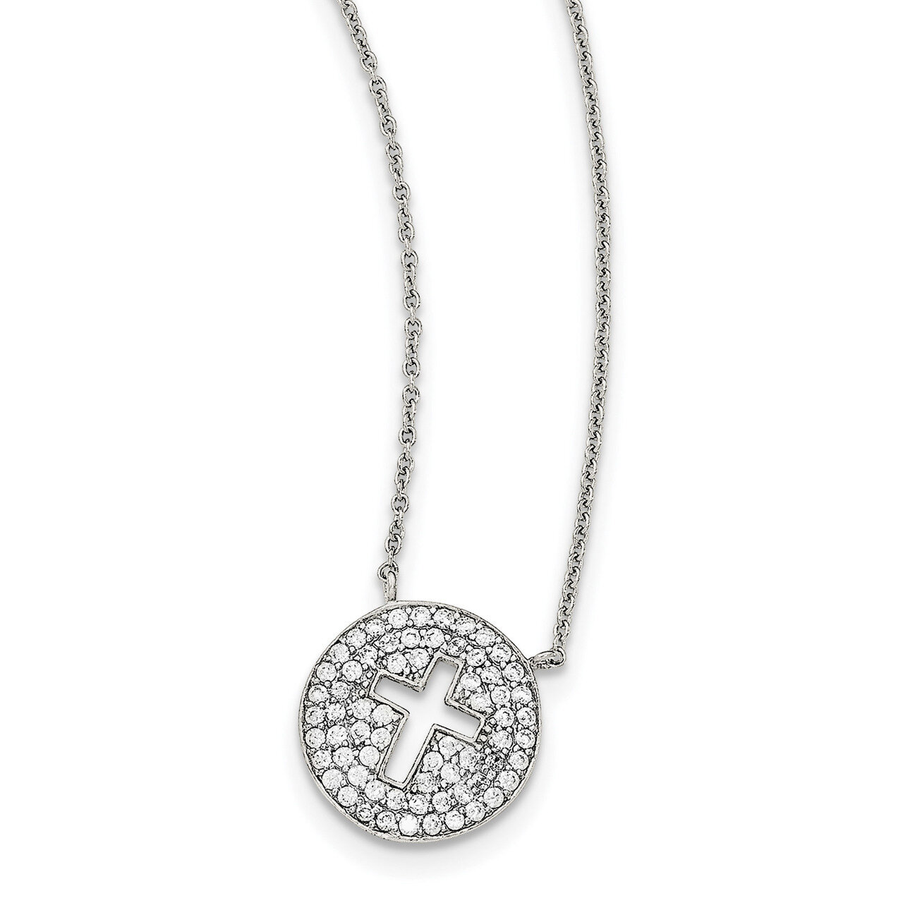 CZ Diamond Cross Necklace 18 Inch Sterling Silver Polished QG3913-18, MPN: QG3913-18, 191101481079
