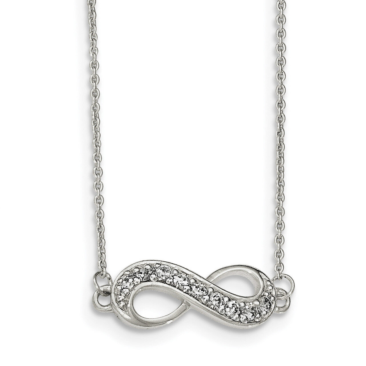 CZ Diamond Infinity Necklace 16.5 Inch Sterling Silver QG3932-16.5, MPN: QG3932-16.5, 191101071577