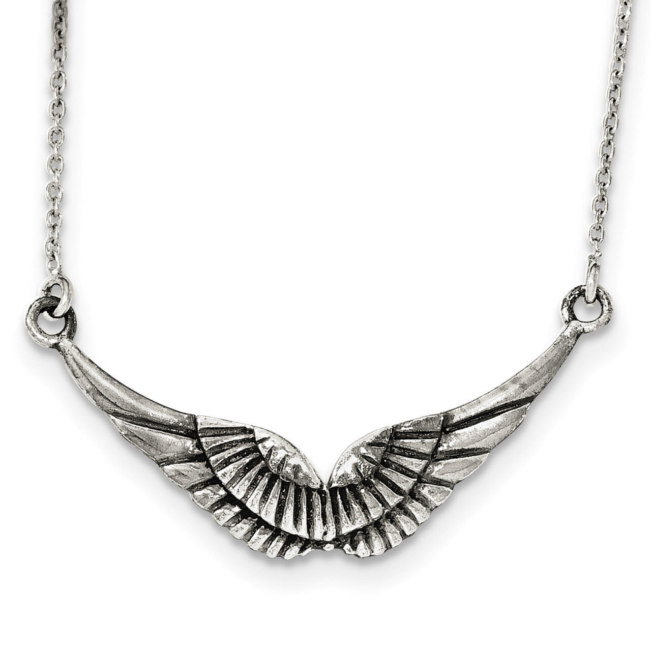 Wings Necklace 18 Inch Sterling Silver Polished and Antiqued QG3995-18