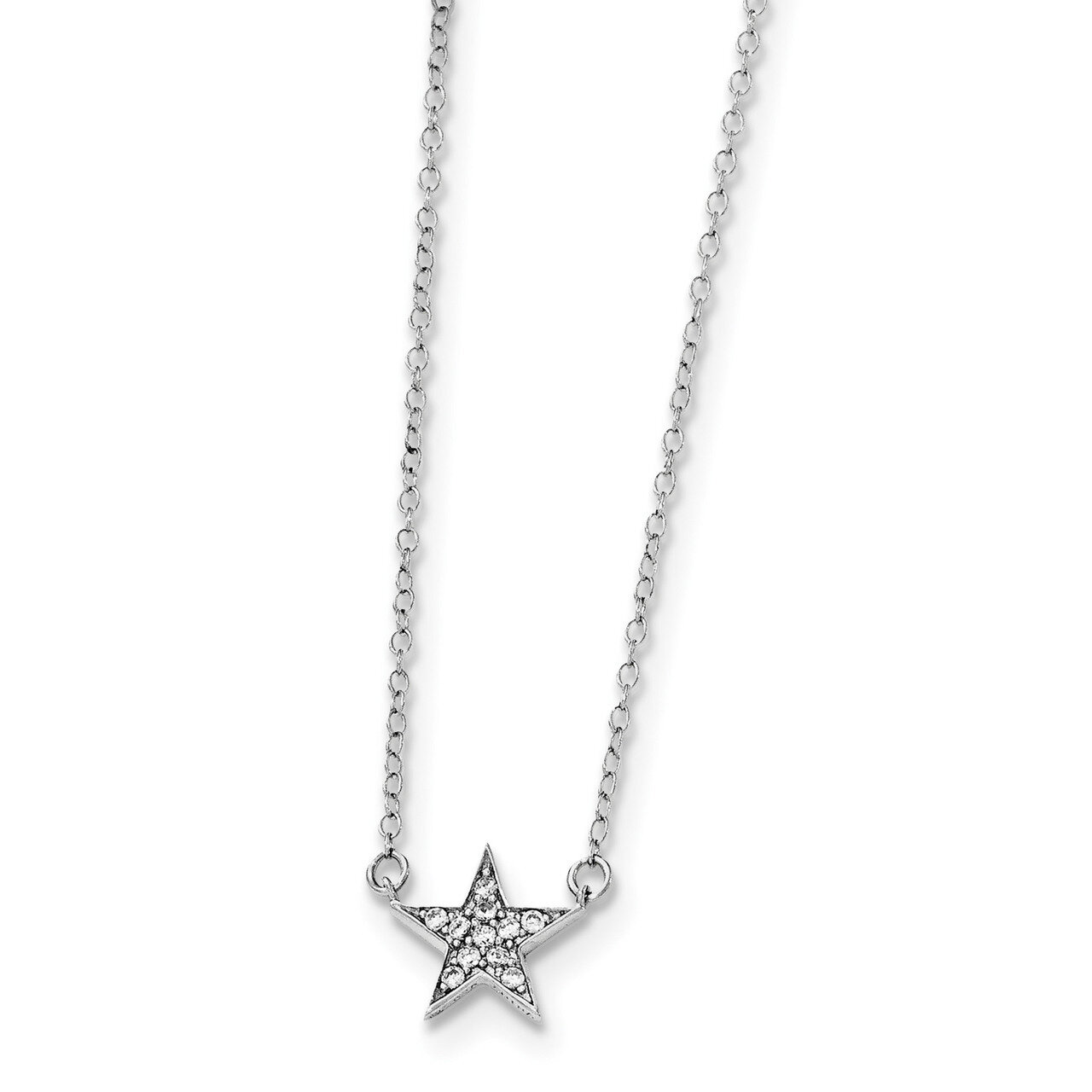 CZ Diamond Star Necklace 18 Inch Sterling Silver Rhodium-plated QG4010-18