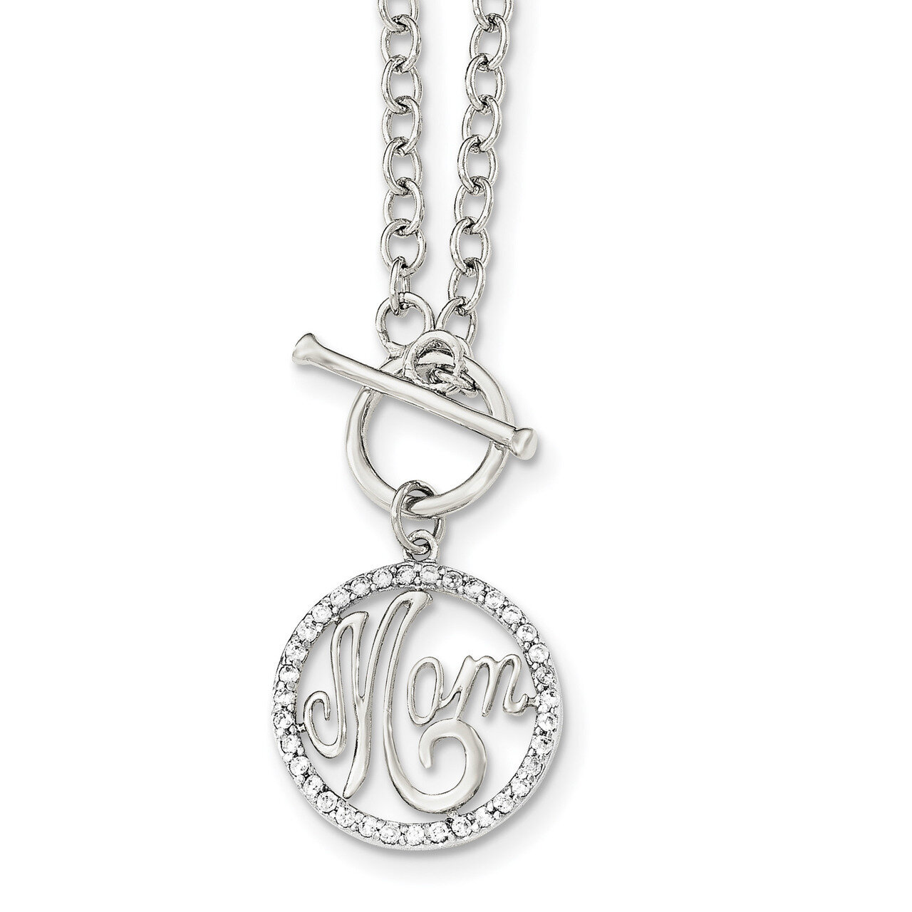 CZ Diamond Mom Necklace 18 Inch Sterling Silver Polished QG4015-18, MPN: QG4015-18, 191101459627