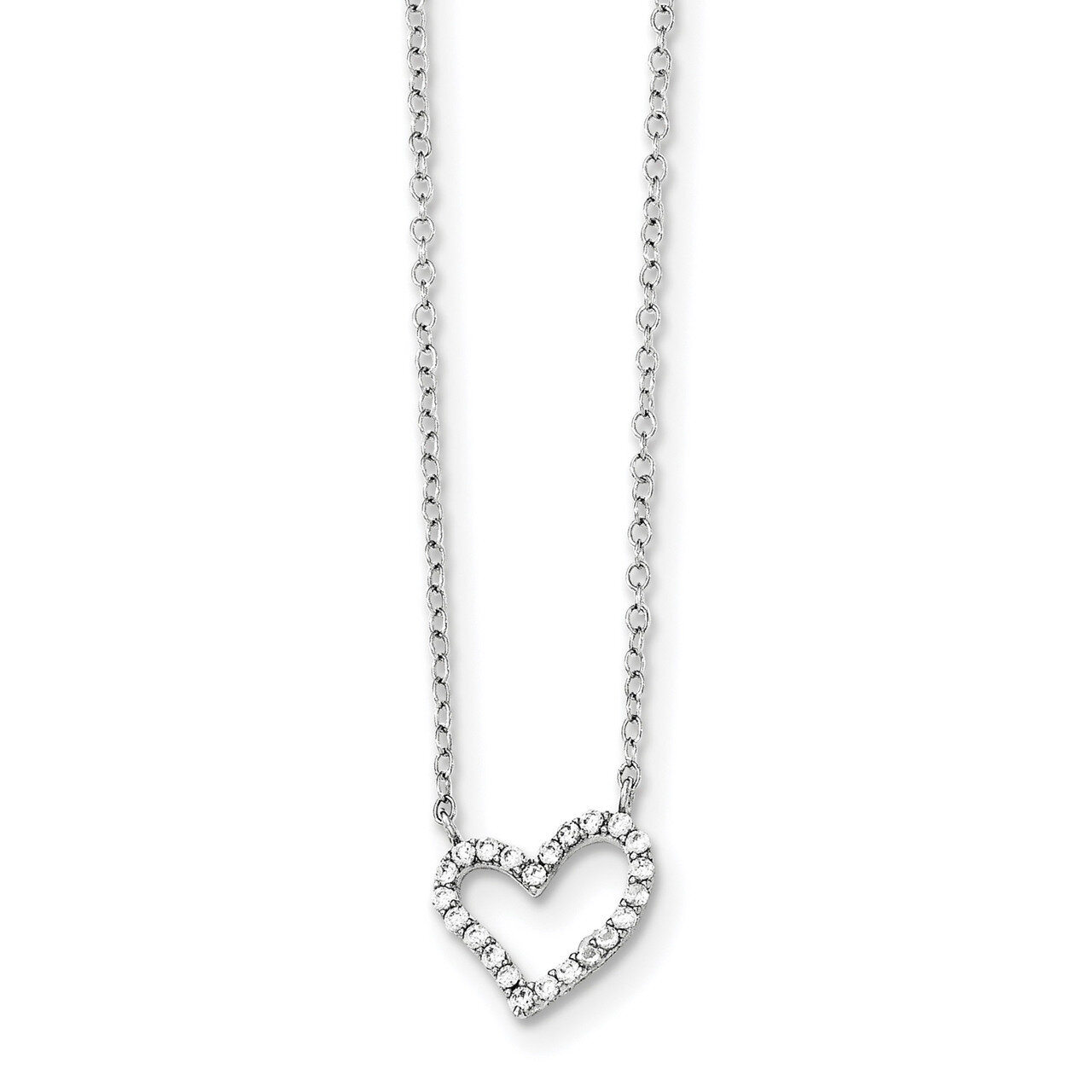 CZ Diamond Heart Necklace 18 Inch Sterling Silver Rhodium-plated QG4021-18, MPN: QG4021-18, 1911010…