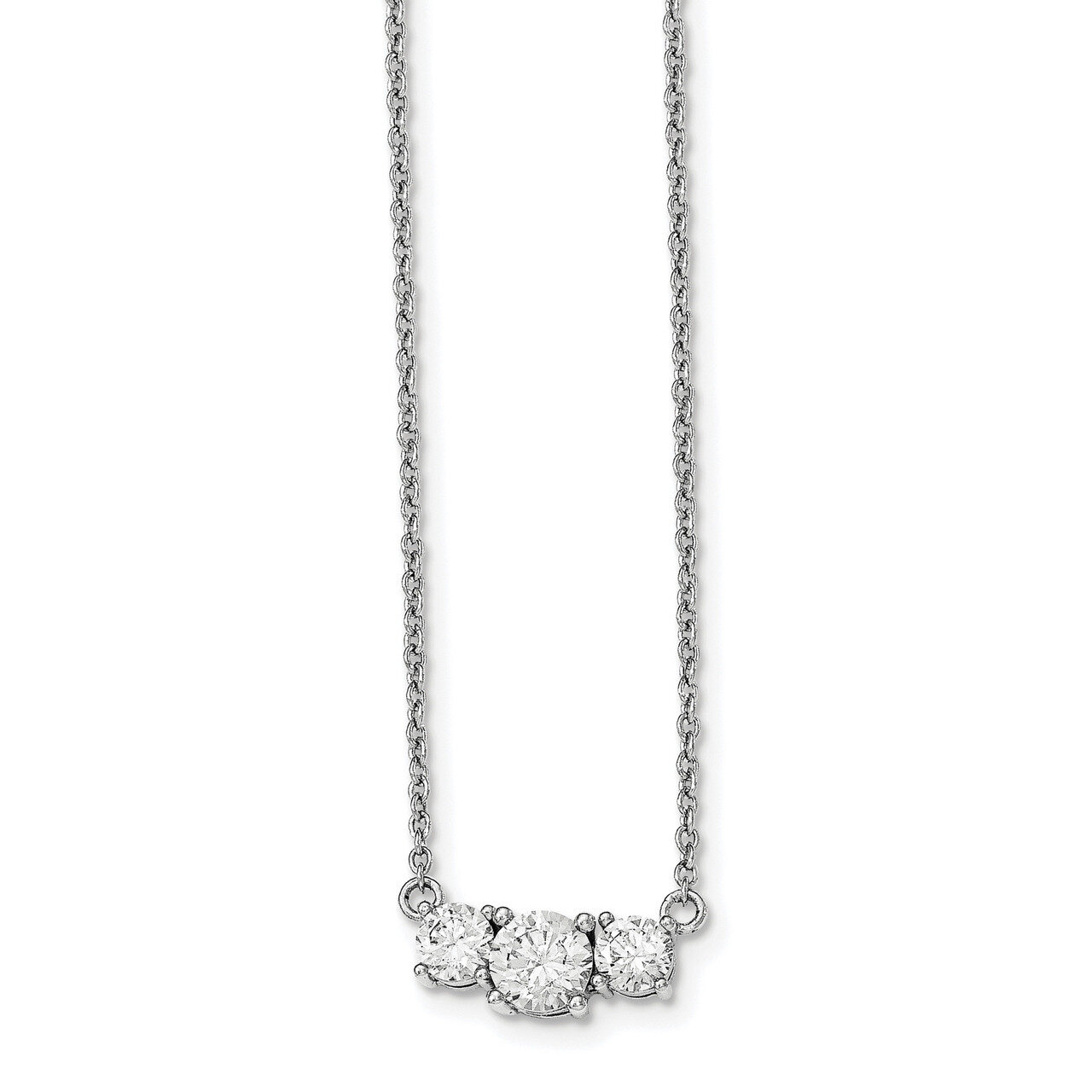 CZ Diamond 160.5 Inch 3 Stone with 1 inch Extender Necklace 16.5 Inch Sterling Silver Rhodium-plate…