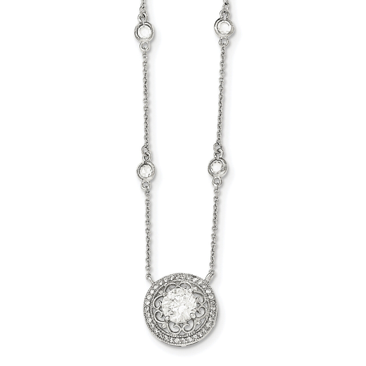 CZ Diamond with 2 inch Extender Necklace 16 Inch Sterling Silver Polished QG4058-16, MPN: QG4058-16…