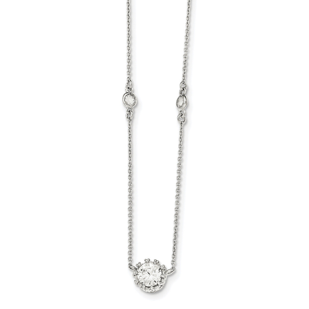 CZ Diamond with 2 inch Extender Necklace 17 Inch Sterling Silver Polished QG4060-17, MPN: QG4060-17…