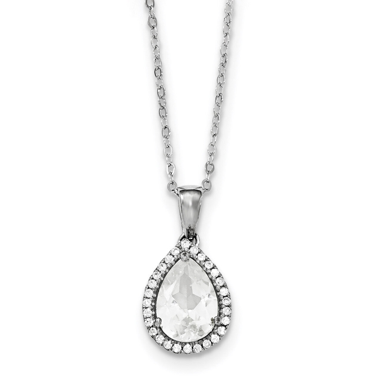 Created White Topaz &amp; CZ Diamond Necklace 18 Inch Sterling Silver Rhodium QG4069APR-18, MPN: QG4069…