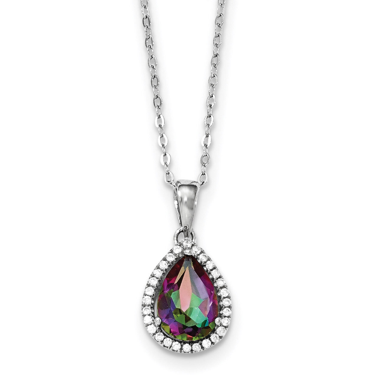 Mystic Topaz &amp; CZ Diamond Necklace 18 Inch Sterling Silver Rhodium Polished QG4069JUN-18, MPN: QG40…