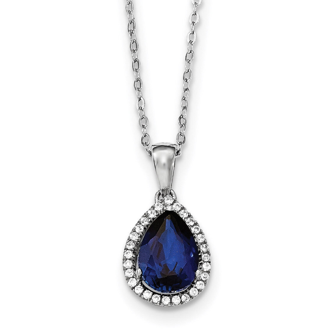 Created Sapphire &amp; CZ Diamond Necklace 18 Inch Sterling Silver Rhodium QG4069SEP-18, MPN: QG4069SEP…