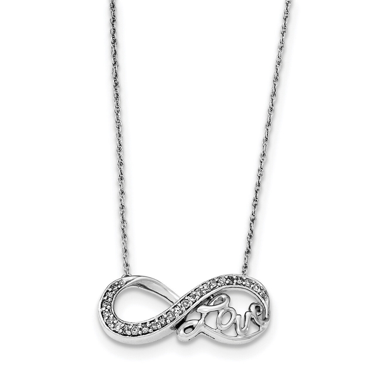 Diamond Infinity Symbol LOVE Necklace 18 Inch Sterling Silver Rhodium QG4072-18