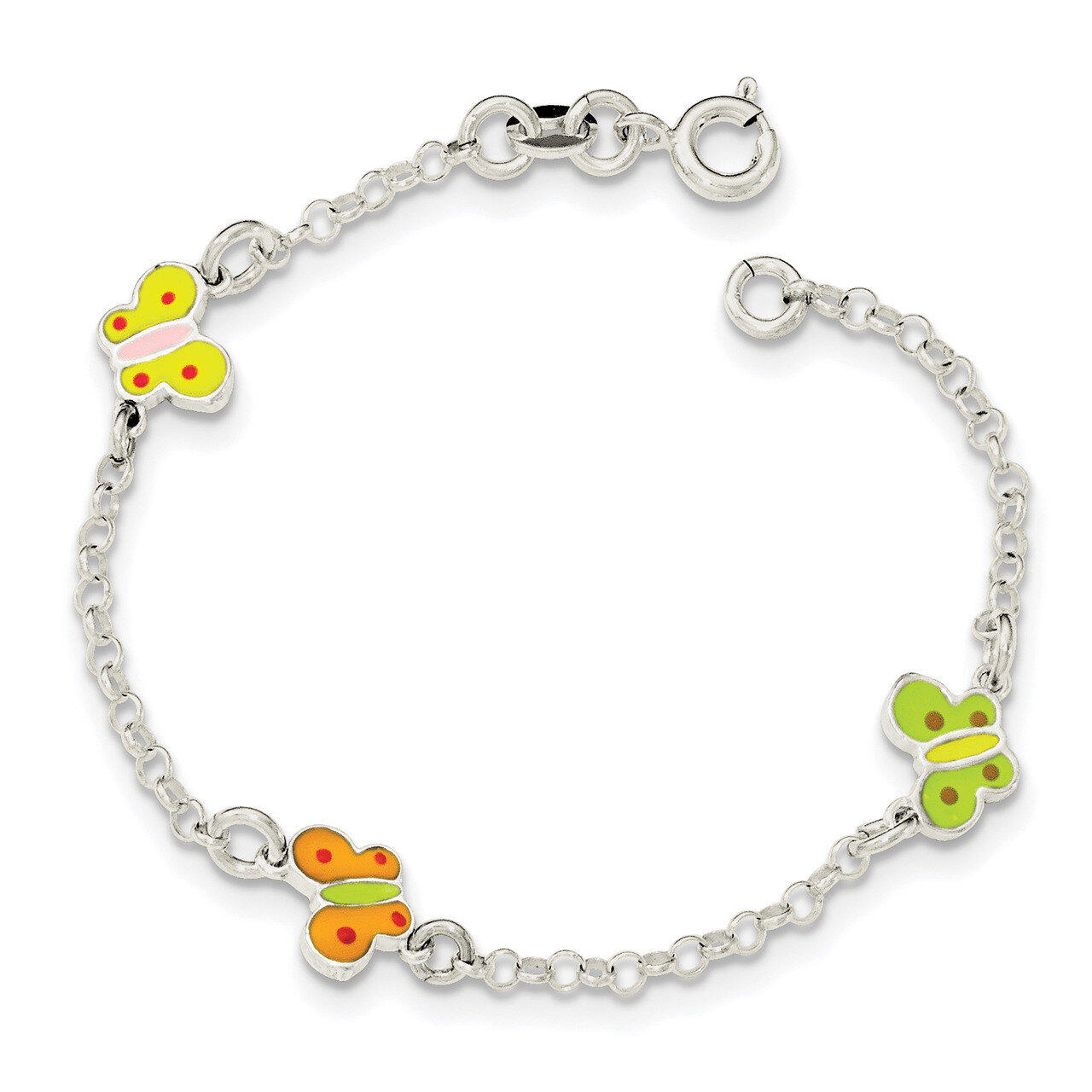 Children&#39;s Enameled Butterfly Bracelet 6 Inch Sterling Silver Polished QG4076-6, MPN: QG4076-6, 191…