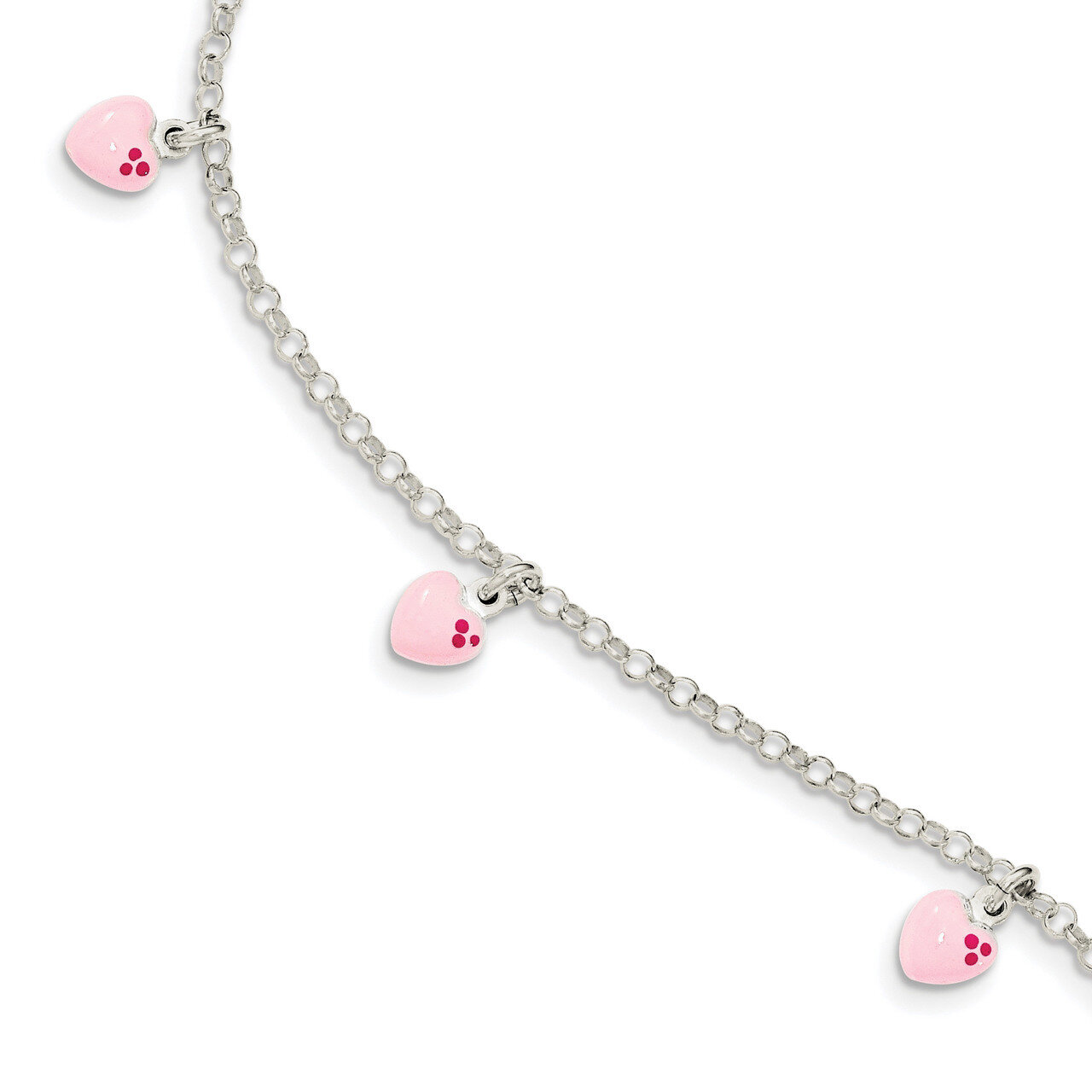 Children's Enameled Heart Bracelet 6 Inch Sterling Silver Polished QG4081-6