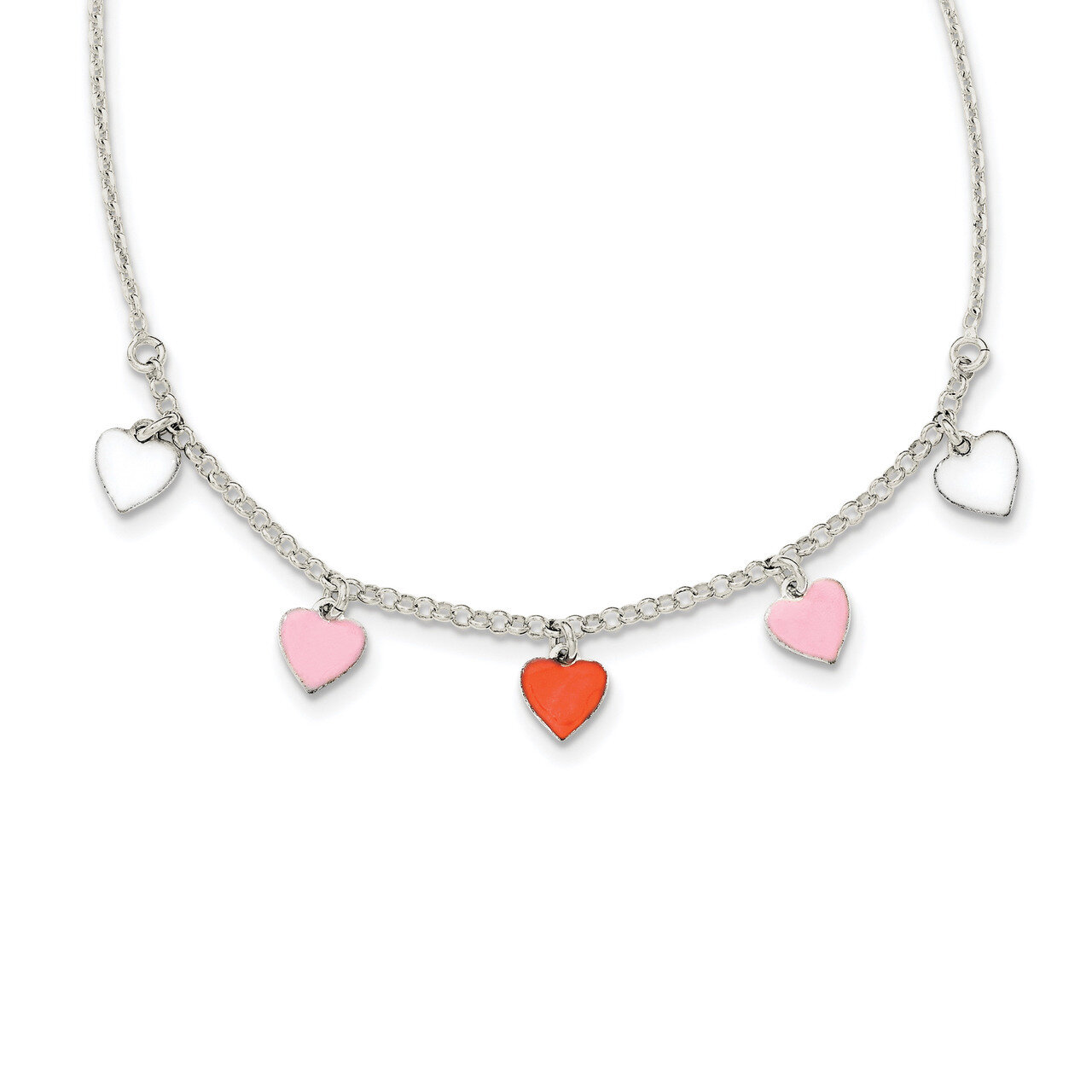 Enamel Heart Childs Necklace 14 Inch Sterling Silver Polished QG4082-14, MPN: QG4082-14, 1911011108…